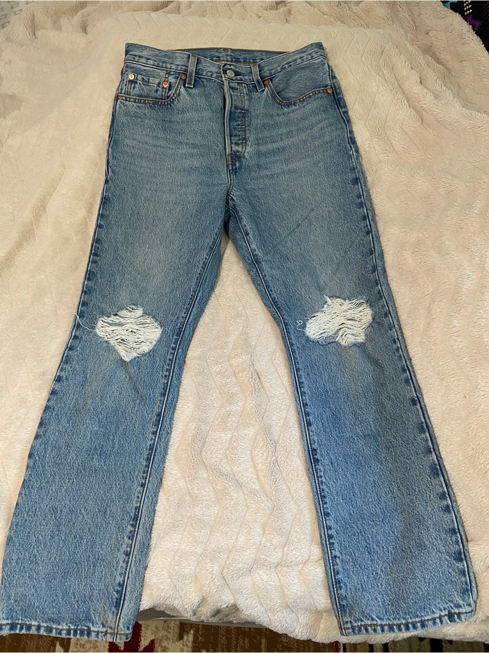 Levi's Light Blue Straight Leg Distressed Jeans